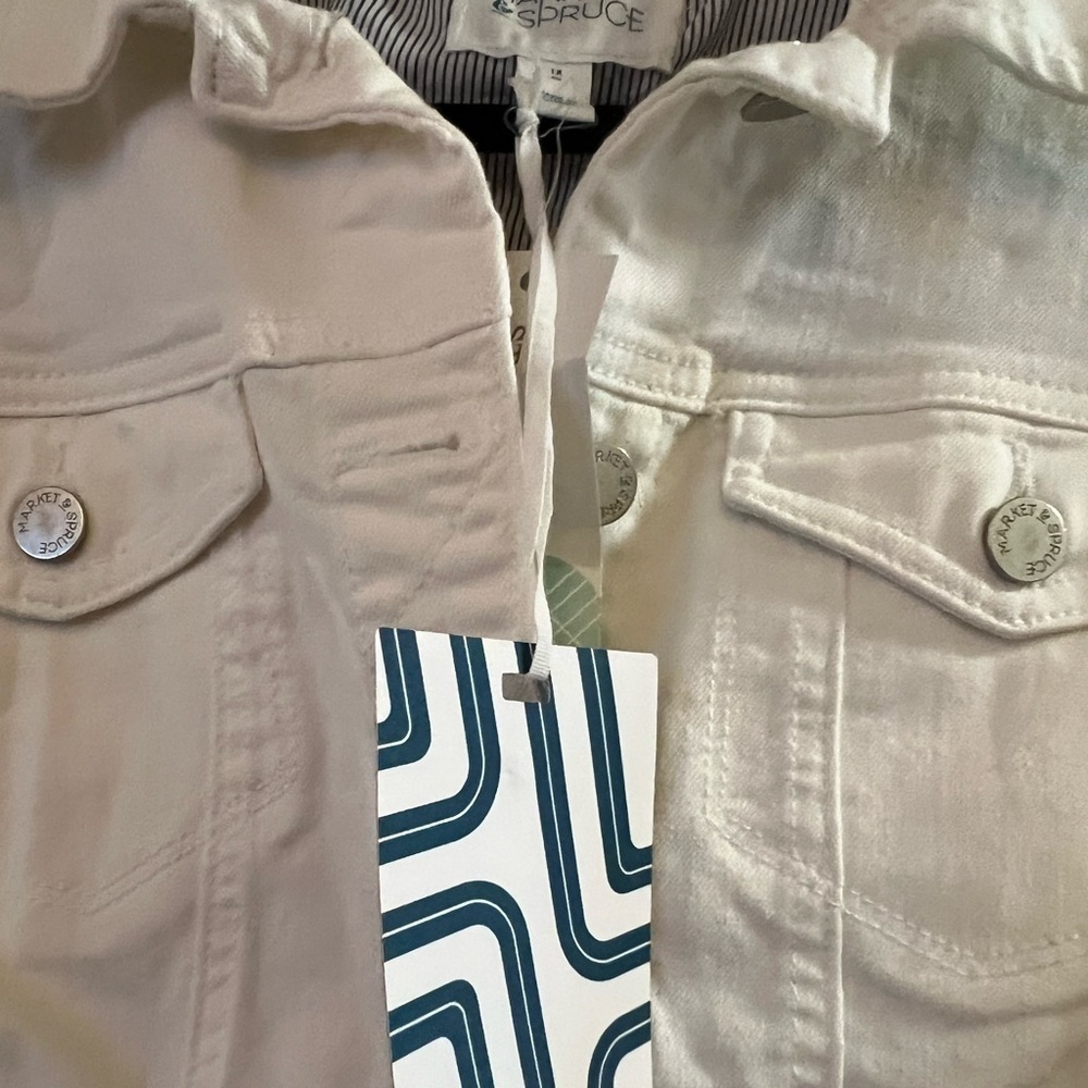 NWT Market & Spruce White Denim Jean Jacket w/ Blue Striped Fold Up Cuff, 1X - Picture 3 of 6